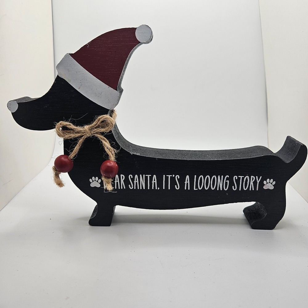 Wooden Dachshund Christmas Decor Sign "Dear Santa It's a Looong‎ Story" Dog